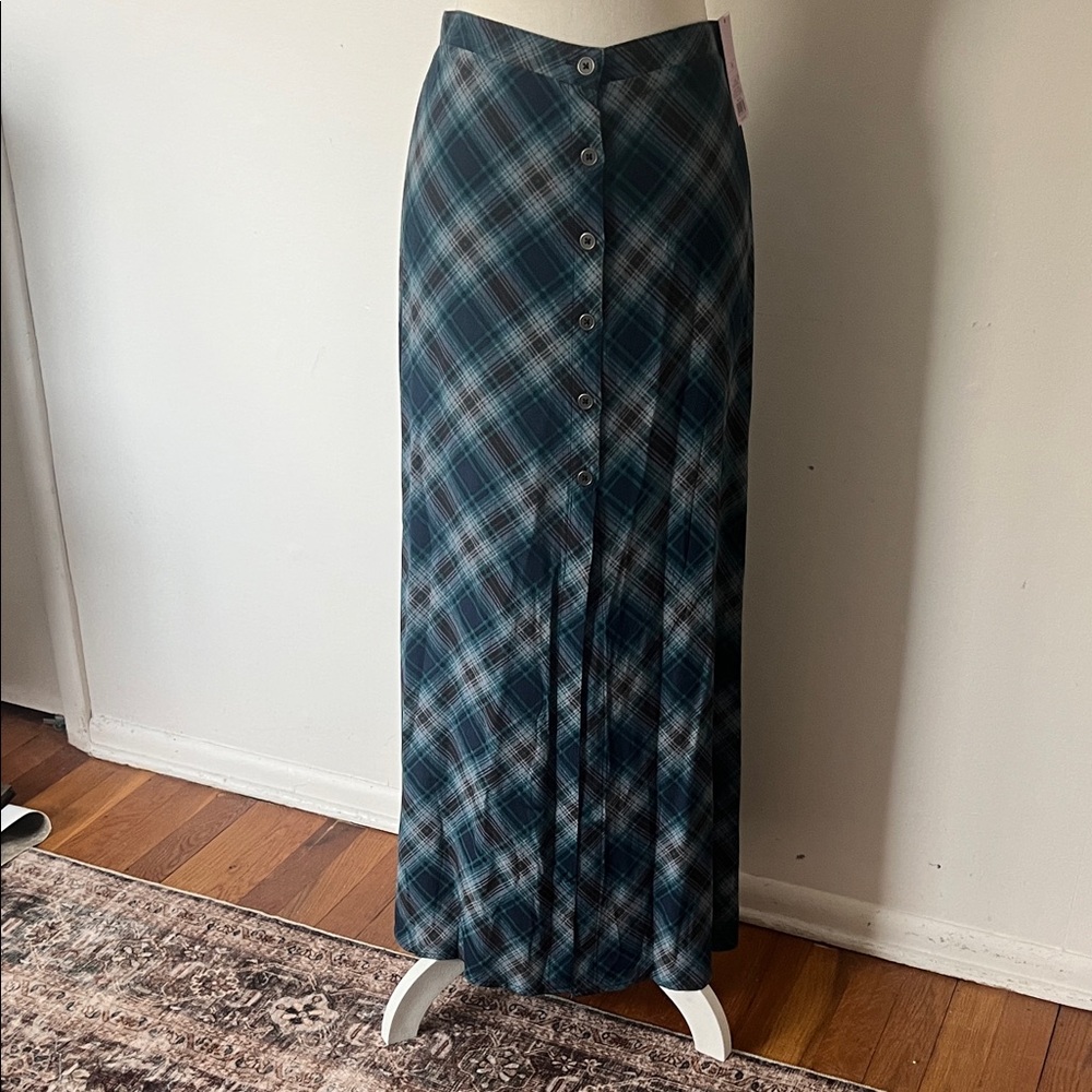 wild fable Teal Plaid Button-Front Maxi Skirt, Womens size x-small. NWT